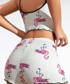 Pamuklu Beyaz Üstüne Pelikan Desen Fitilli Askılı Şortlu Pijama Takımı - SSSSSS5098-4897