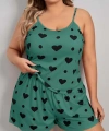 Büyük Beden Yeşil Kalp Desen Pamuklu Şortlu Pijama Takımı - SSSSSS9904-3959