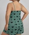 Büyük Beden Yeşil Kalp Desen Pamuklu Şortlu Pijama Takımı - SSSSSS9904-3959