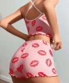 Pamuklu Kiss Öpücük Desen Pembe Şortlu Pijama Takımı - SSSSSS2796-6258
