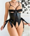 Siyah Dantel İşlemeli Özel Bölgesi Açık Fantezi Deri Body - SSSSSS7072-4973