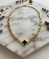 Çelik Gold Siyah Yoncalı Kolye