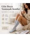 Kadın 3lü Uyku Çorabı 37-41 | Yumuşak Fitilli Sıkmayan Esnek Uzun Soket Ev Çorabı Gri Bej