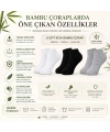 Kadın Bambu Patik Çorap 6lı | Nefes Alan Nem Emici Yumuşak, Siyah Beyaz Gri
