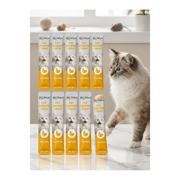 KREM KEDİ ÖDÜL MAMASI TAVUK ÇEŞİTLERİ 15 GR 10 AD.