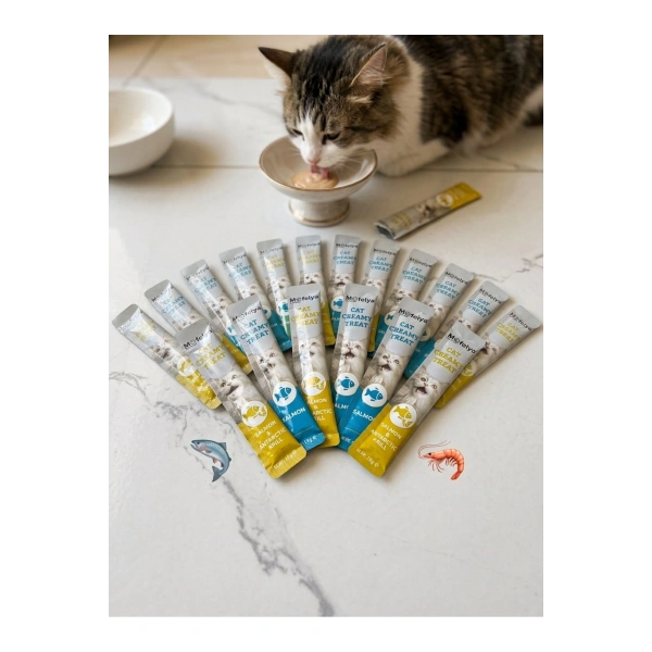 KREM KEDİ ÖDÜL MAMASI SOMON TATLARI 15 GR 20 ADET KARIŞIK
