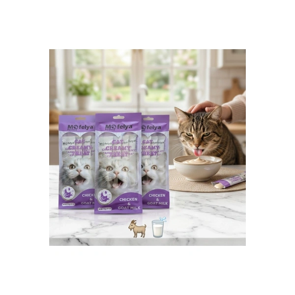 TAVUK ETLİ KEÇİ SÜTLÜ KREM KEDİ ÖDÜL MAMASI 15 GR 4lü paket x 3 adet