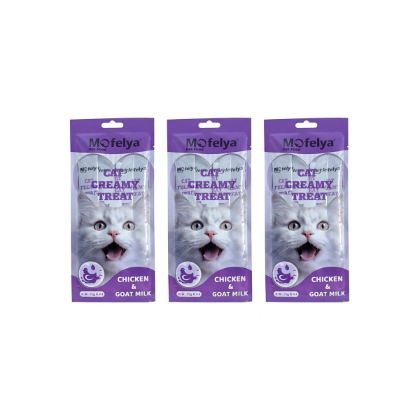 TAVUK ETLİ KEÇİ SÜTLÜ KREM KEDİ ÖDÜL MAMASI 15 GR 4lü paket x 3 adet