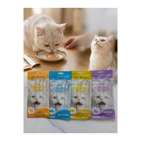 KREM KEDİ ÖDÜL MAMASI TAVUK VE SOMON ÇEŞİTLERİ 15 GR KARIŞIK TATLAR 4 LÜ PAKET X4