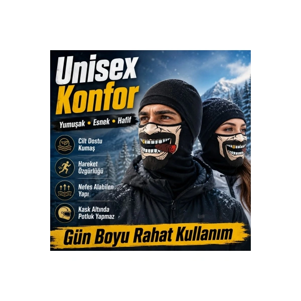 Unisex Bıyık Puro Baskılı Balaklava 1 Adet Tek Beden Viskoz Kask İçi Motosiklet Maskesi