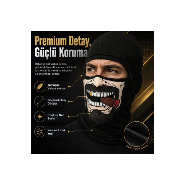 Unisex Bıyık Puro Baskılı Balaklava 1 Adet Tek Beden Viskoz Kask İçi Motosiklet Maskesi