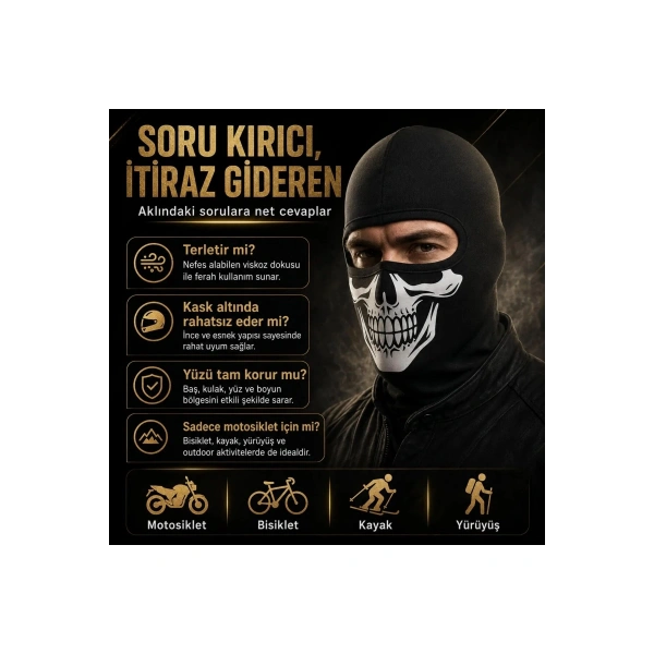 Unisex Kuru Kafa Baskılı Balaklava 1 Adet Tek Beden Viskoz Kask İçi Motosiklet Maskesi