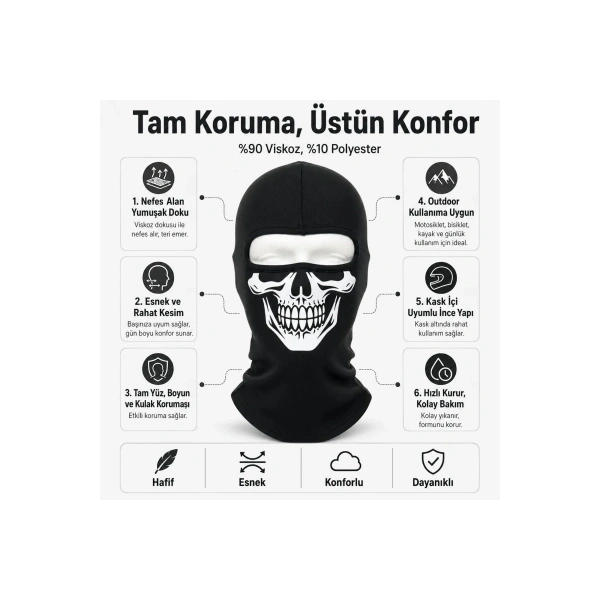 Unisex Kuru Kafa Baskılı Balaklava 1 Adet Tek Beden Viskoz Kask İçi Motosiklet Maskesi