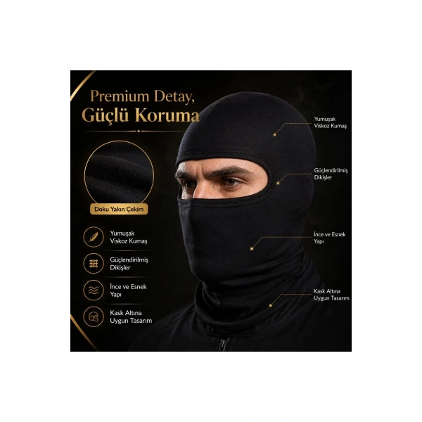 Unisex Siyah Balaklava Tek Beden | Viskoz Kask İçi Motosiklet Outdoor Maske