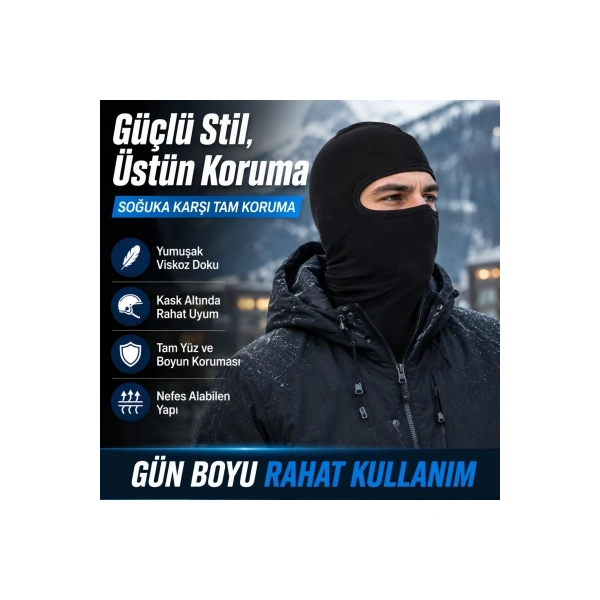 Unisex Siyah Balaklava Tek Beden | Viskoz Kask İçi Motosiklet Outdoor Maske