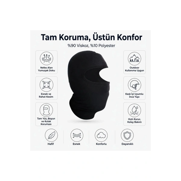 Unisex Siyah Balaklava Tek Beden | Viskoz Kask İçi Motosiklet Outdoor Maske