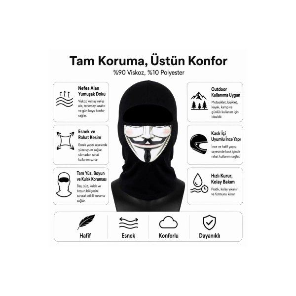 Unisex Baskılı Balaklava 1 Adet Tek Beden Viskoz Kask İçi Motosiklet Maskesi