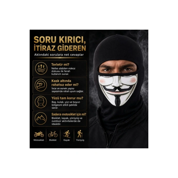 Unisex Baskılı Balaklava 1 Adet Tek Beden Viskoz Kask İçi Motosiklet Maskesi