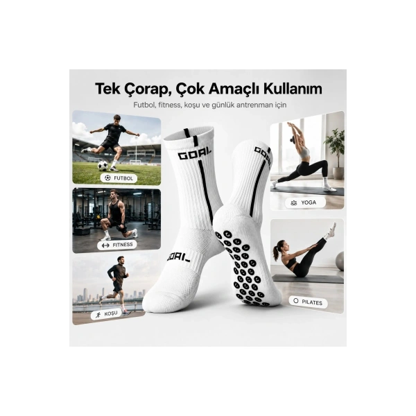 Kaydırmaz Futbol Çorabı Beyaz | Bilek Destekli, Denge ve Tutuş Sunan Spor Çorabı