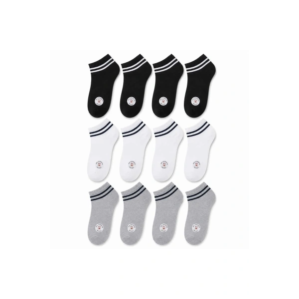 Unisex Çizgili Patik Çorap 12lı | %85 Pamuklu Geri Dönüşüm İplikli, İnce Dikişli Spor