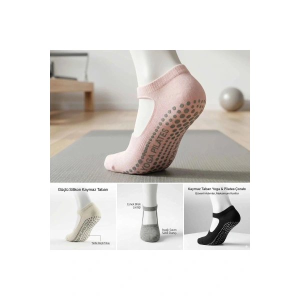 Kadın Kaymaz Yoga Pilates Çorabı 8li | Silikon Taban, Bilek Bantlı, Ev Spor Umre, 4 Renk