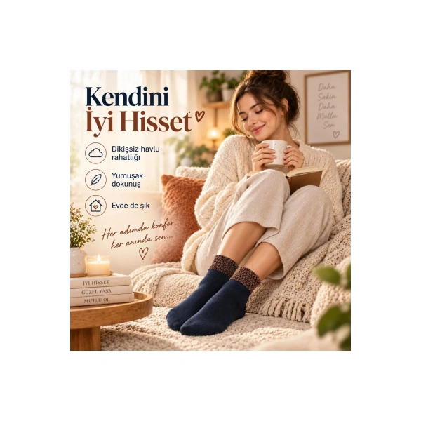 Kadın Simli 6lı Bilek Patik Çorap | Dikişsiz Havlu Yapı, Yumuşak Konforlu Günlük Çorap