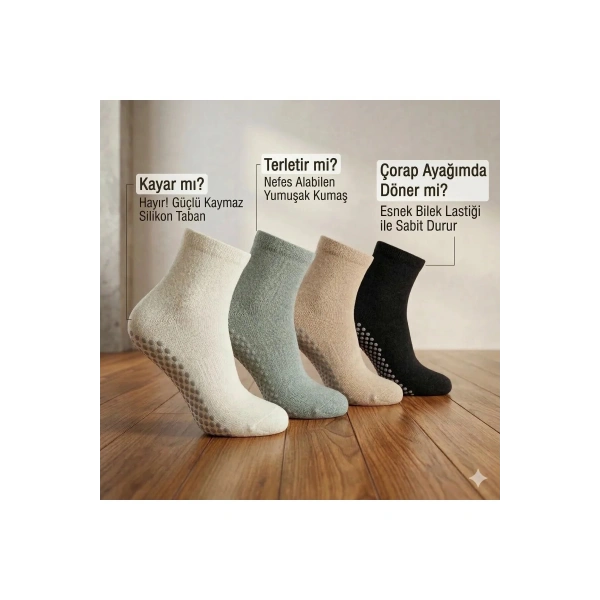 Kaymaz Tabanlı Yoga Pilates 8’li Çorap, Silikon Tabanlı Esnek Nefes Alan Ev ve Spor Çorabı