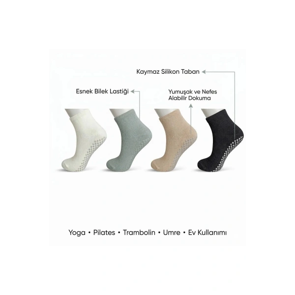 Kaymaz Tabanlı Yoga Pilates 8’li Çorap, Silikon Tabanlı Esnek Nefes Alan Ev ve Spor Çorabı