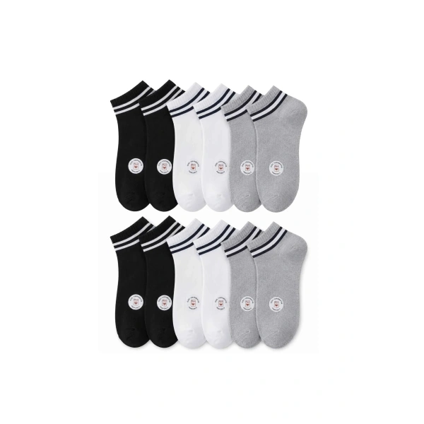 Unisex Çizgili Patik Çorap 6lı | %85 Pamuklu Geri Dönüşüm İplikli, İnce Dikişli Spor