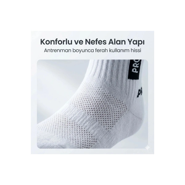 Kaydırmaz Spor Çorabı Beyaz | Nefes Alan, Bilek Destekli, Güçlü Tutuşlu Çorabı