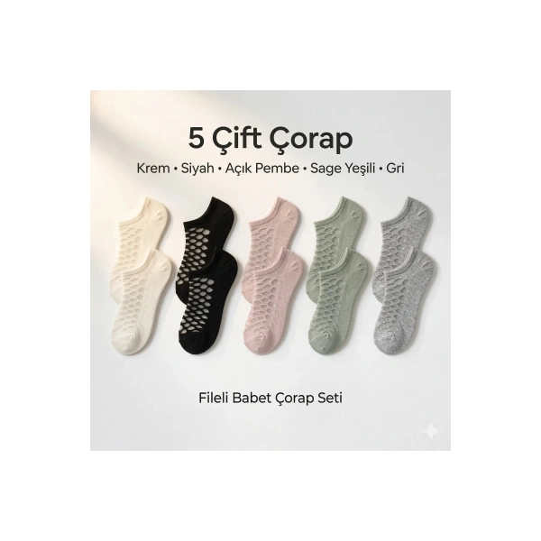 Kadın Fileli Babet Çorap 5’li Set – Nefes Alan, Görünmez, Esnek ve İnce Yazlık Çorap