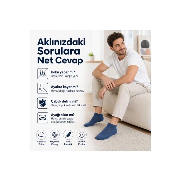 Erkek Pamuklu Patik Çorap 10lu 39-44 | Dikişsiz Burun, Koku Karşıtı, Nefes Alan Sneaker