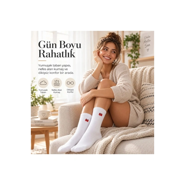 UNİSEX Çorap Beyaz Hayvan Nakışlı 6lı Set Yengeç Yılan Kedi Desenli Uzun Soket Günlük Spor Çorabı