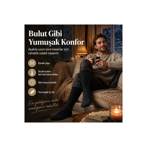 Erkek Siyah Kışlık Termal Havlu Çorap 12li | Dikişsiz Esnek, Sıcak Tutan, Güçlü Topuk Burun