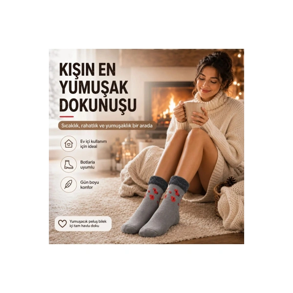 8’li Kadın Kışlık Havlu Çorap Sıcak Tutan Karışık Desenli Ekonomik Çoklu Çorap Seti