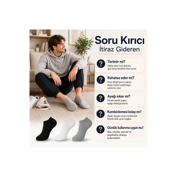 Unisex Dikişsiz Patik Çorap 6lı | %85 Pamuklu Geri Dönüşüm İplikli, Nefes Alan Spor