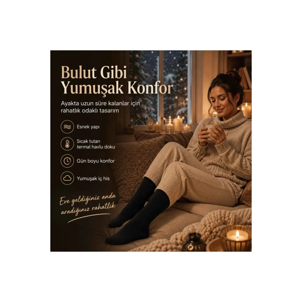 Kadın Siyah Kışlık Termal Uzun Çorap 6lı | Dikişsiz Havlu, Sıcak Tutan, Güçlü Topuk Burun