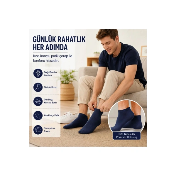 Erkek Bambu Patik Çorap 8li 39-44 | Dikişsiz Burun Nefes Alan Yumuşak Çok Renkli