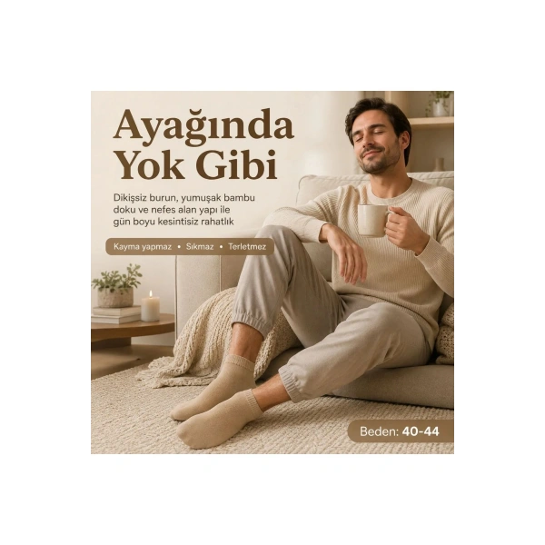 Erkek Bambu Patik Çorap 4lü 39-44 | Dikişsiz Burun Nefes Alan Yumuşak Çok Renkli
