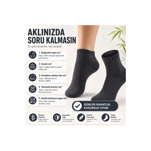 Erkek Bambu Patik Çorap 4lü 39-44 | Dikişsiz Burun Nefes Alan Yumuşak Çok Renkli