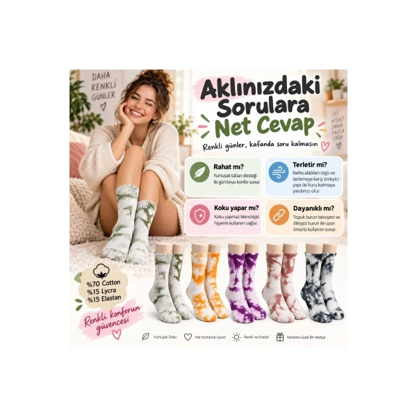 Unisex Batik Desenli Çorap 10lu Set Renkli Pamuklu Uzun Soket Dikişsiz Nefes Alan Günlük Spor Çorab