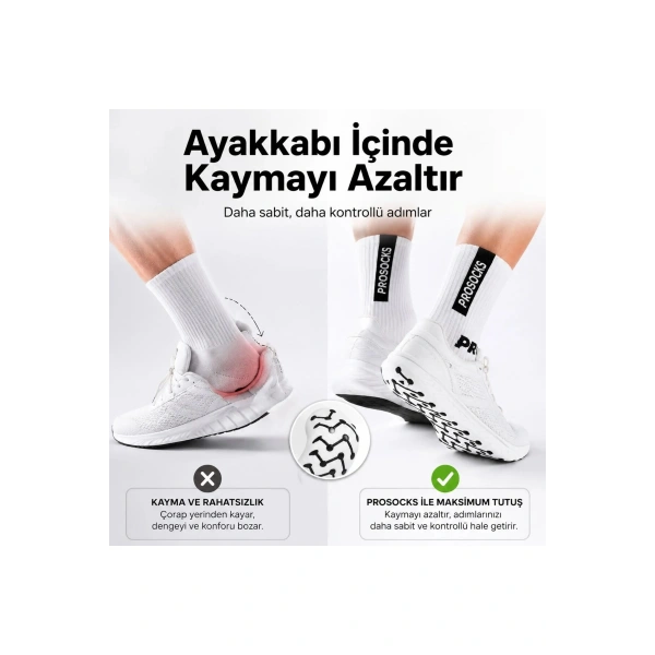 Kaydırmaz Spor 3lü Çorabı Beyaz | Nefes Alan, Bilek Destekli, Güçlü Tutuşlu Çorabı