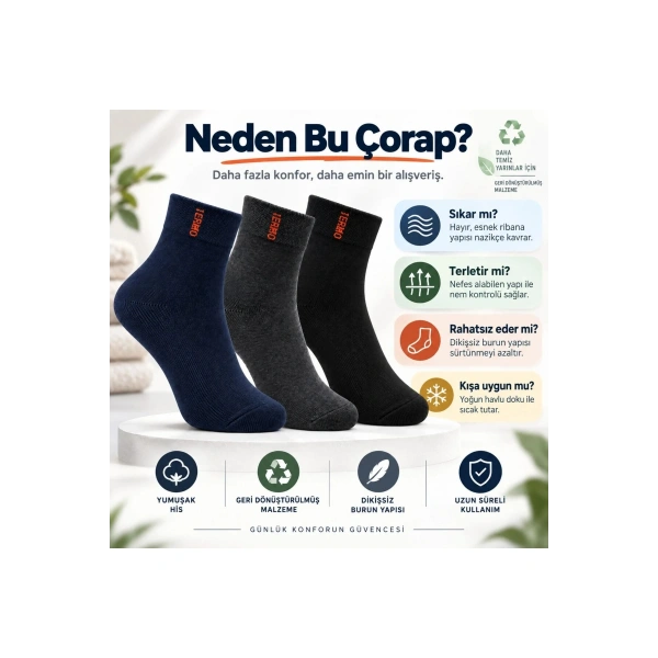 Erkek Çorap 6lı Dikişsiz Havlu | Orta Konç, Sıcak Tutan, Yumuşak ve Dayanıklı
