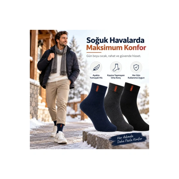 Erkek Çorap 6lı Dikişsiz Havlu | Orta Konç, Sıcak Tutan, Yumuşak ve Dayanıklı