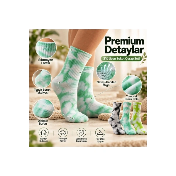 Unisex Batik Desenli Çorap 6lı Set Renkli Pamuklu Uzun Soket Dikişsiz Nefes Alan Günlük Spor Çorabı