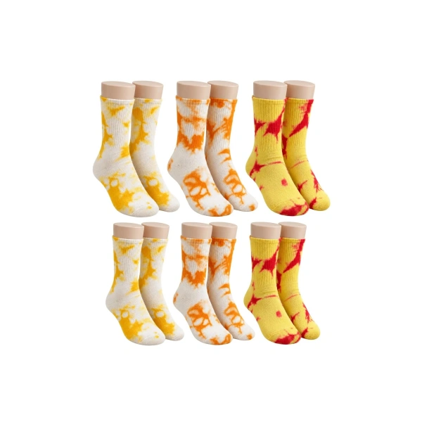 Unisex Batik Desenli Çorap 6lı Set Pamuklu Renkli Uzun Soket Dikişsiz Nefes Alan Günlük Spor Çorabı