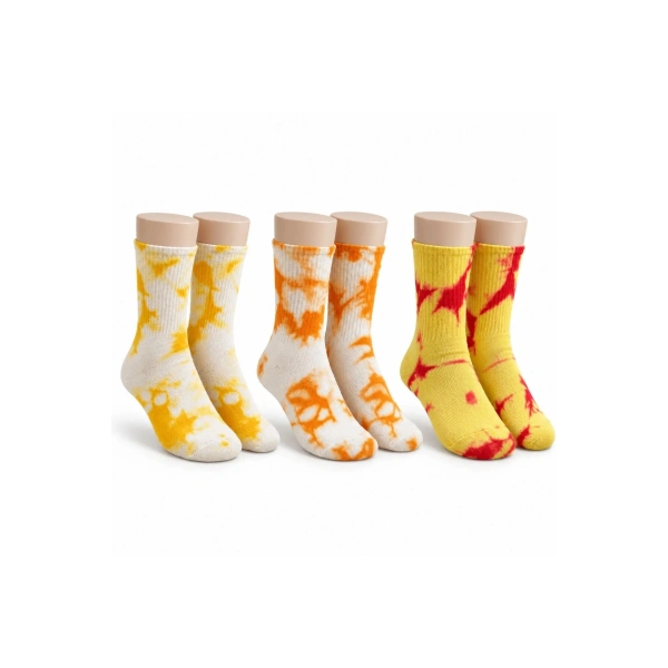 Unisex Batik Desenli Çorap 3lü Set Pamuklu Renkli Uzun Soket Dikişsiz Nefes Alan Günlük Spor Çorabı