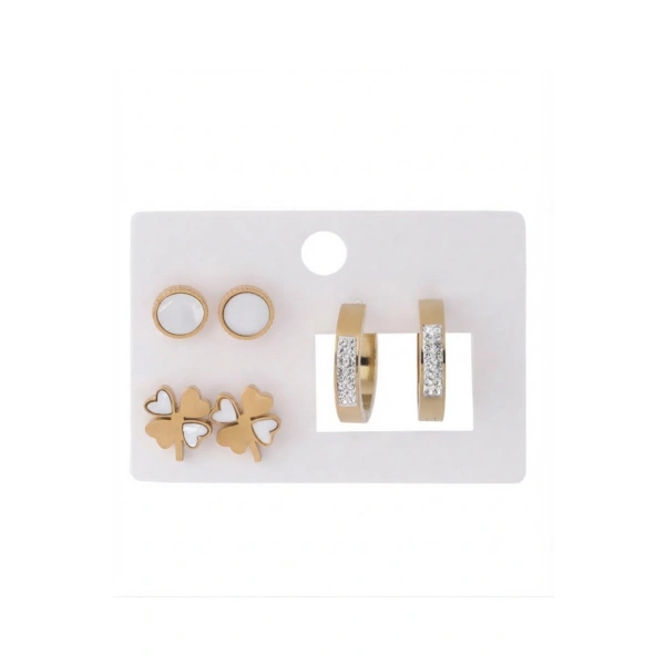 Çelik Gold yoncalı küpe seti