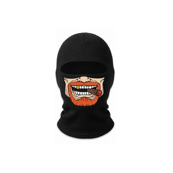 Unisex Sakallı Puro Baskılı Balaklava 1 Adet Tek Beden Viskoz Kask İçi Outdoor Maske