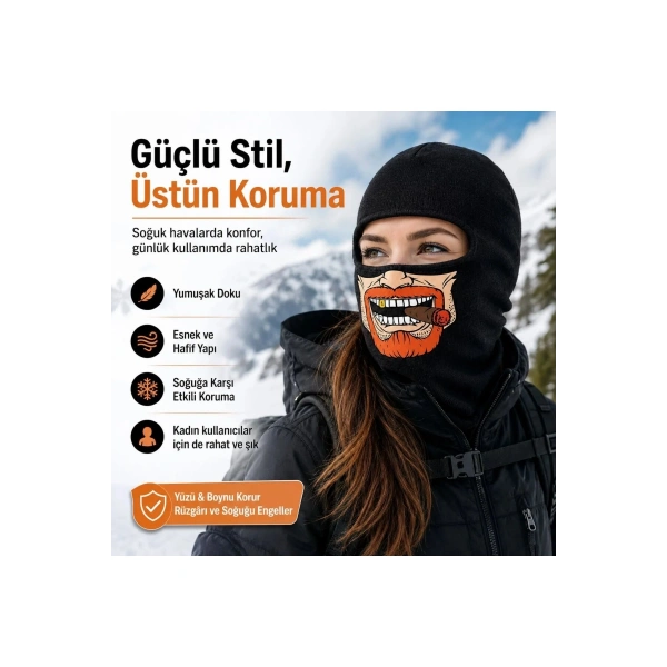 Unisex Sakallı Puro Baskılı Balaklava 1 Adet Tek Beden Viskoz Kask İçi Outdoor Maske